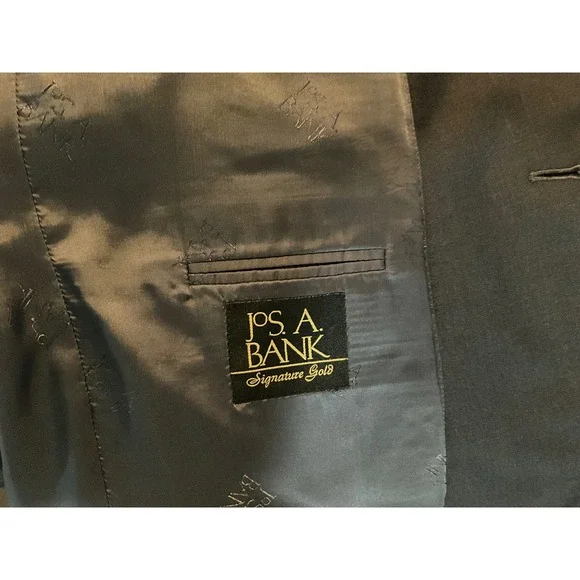 Jos. A. Bank Signature Gold Mens Suit Black 2 Button Pleated Cuffed 42R 36x29